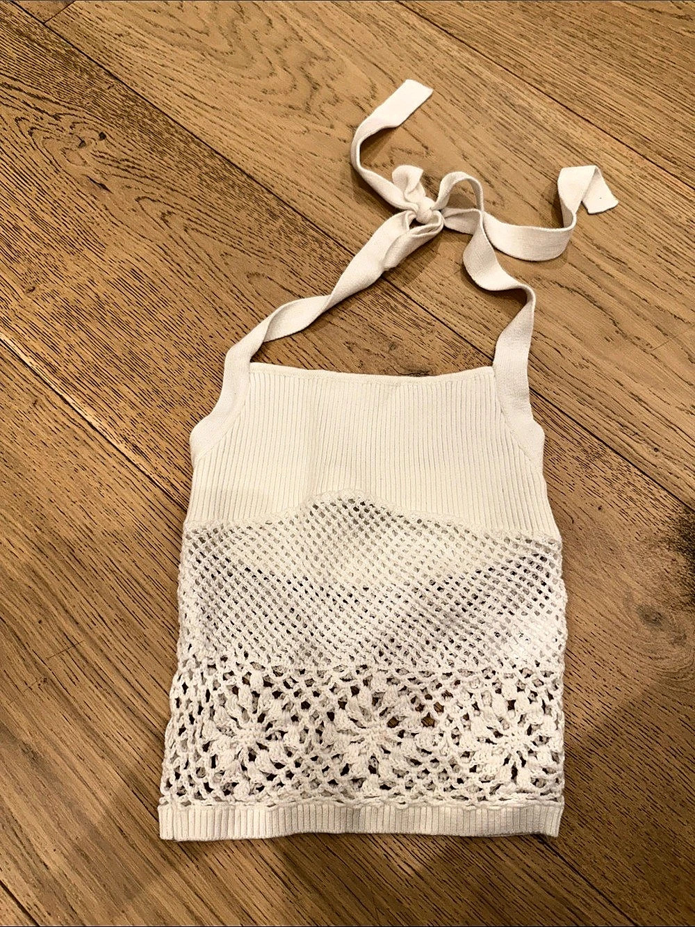 Frankies Bikinis Orchard Crochet Halter Top Cream XS